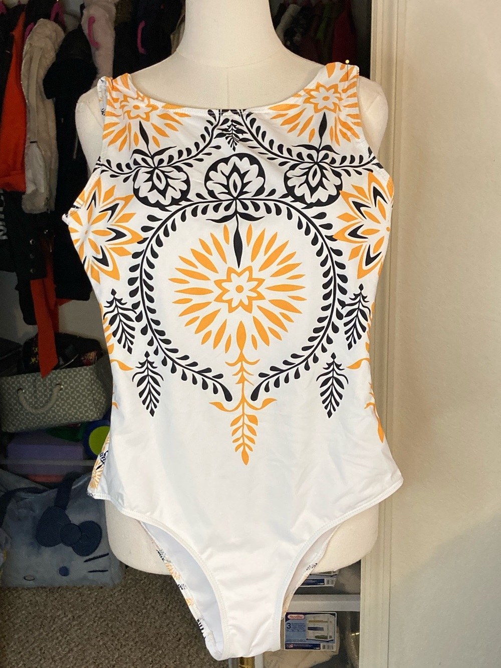 Kids White & Yellow Patterned One-Piece Swimsuit